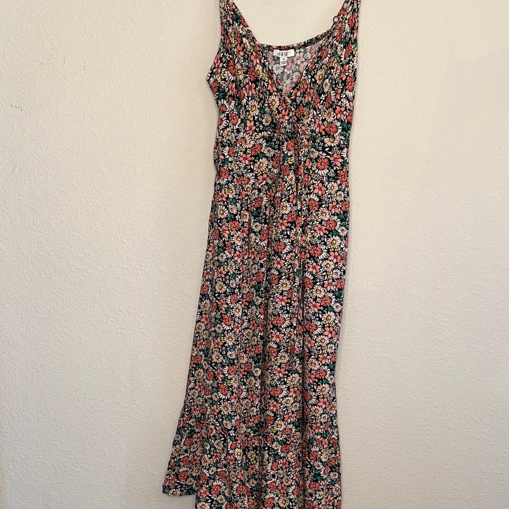 AUW Floral Midi Dress with Black and Pink Accents - Picture 1 of 6